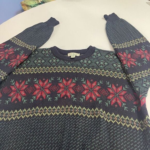 LL Bean Norwegian Snowflake Wool Sweater VTG 90s Nordic Made In Ireland Large - Picture 12 of 15